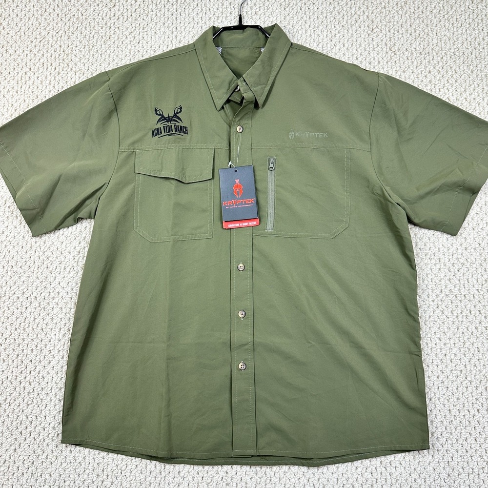 Kryptek Shirt Mens L Ranger Green Adventure 3 Short Sleeve Button Front Logo NWT